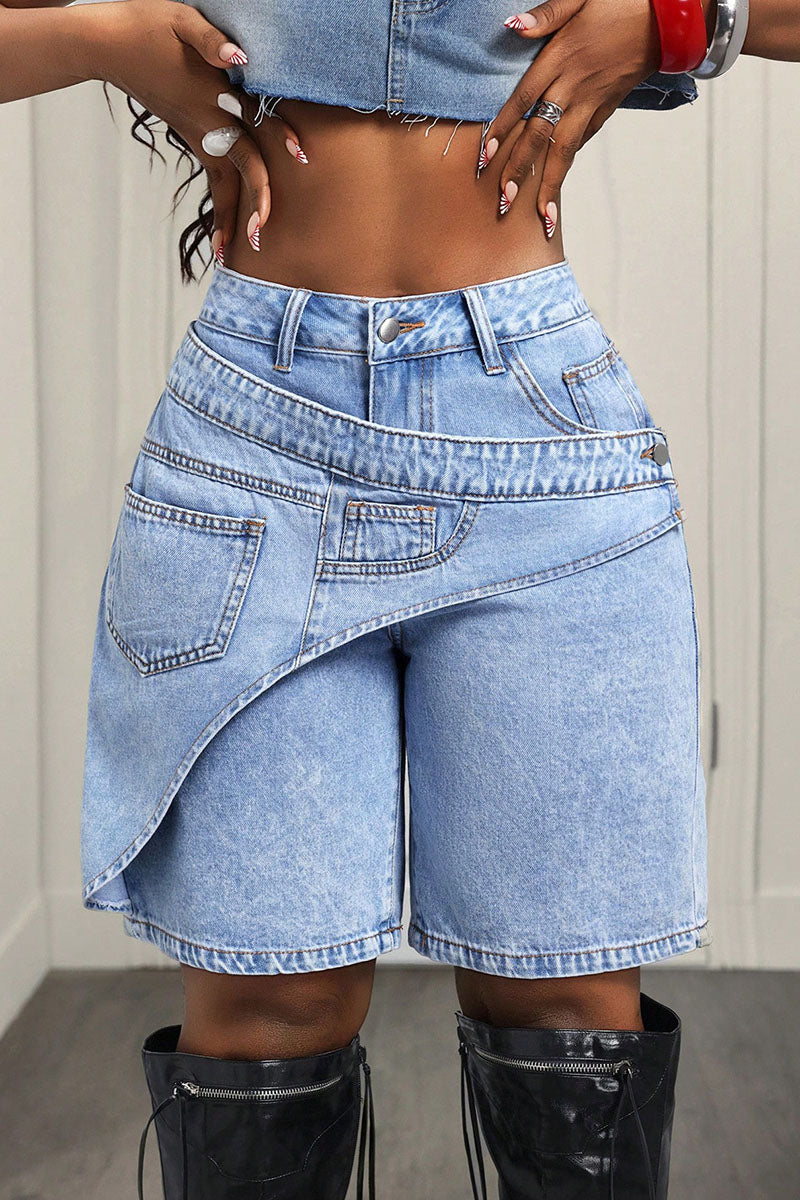 Asymmetrical Denim Shorts