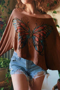Butterfly Print Off-Shoulder Tee