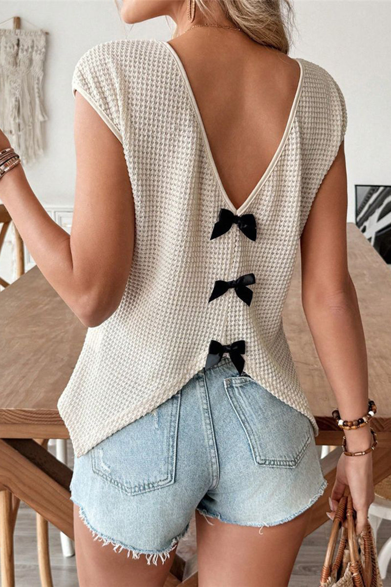 Back Bow V-Neck Short Sleeve Tee