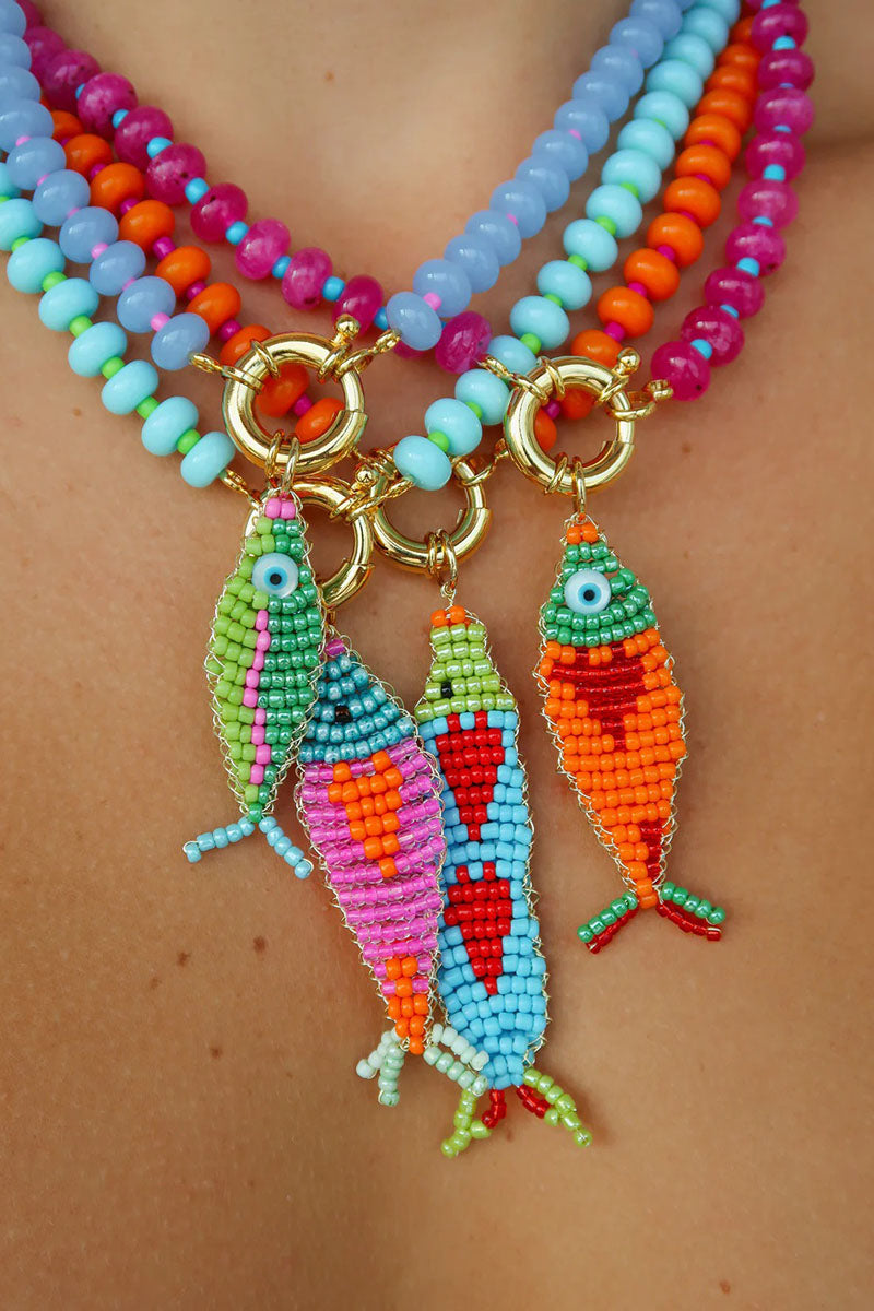 Beaded Fish Charm Toggle Necklace