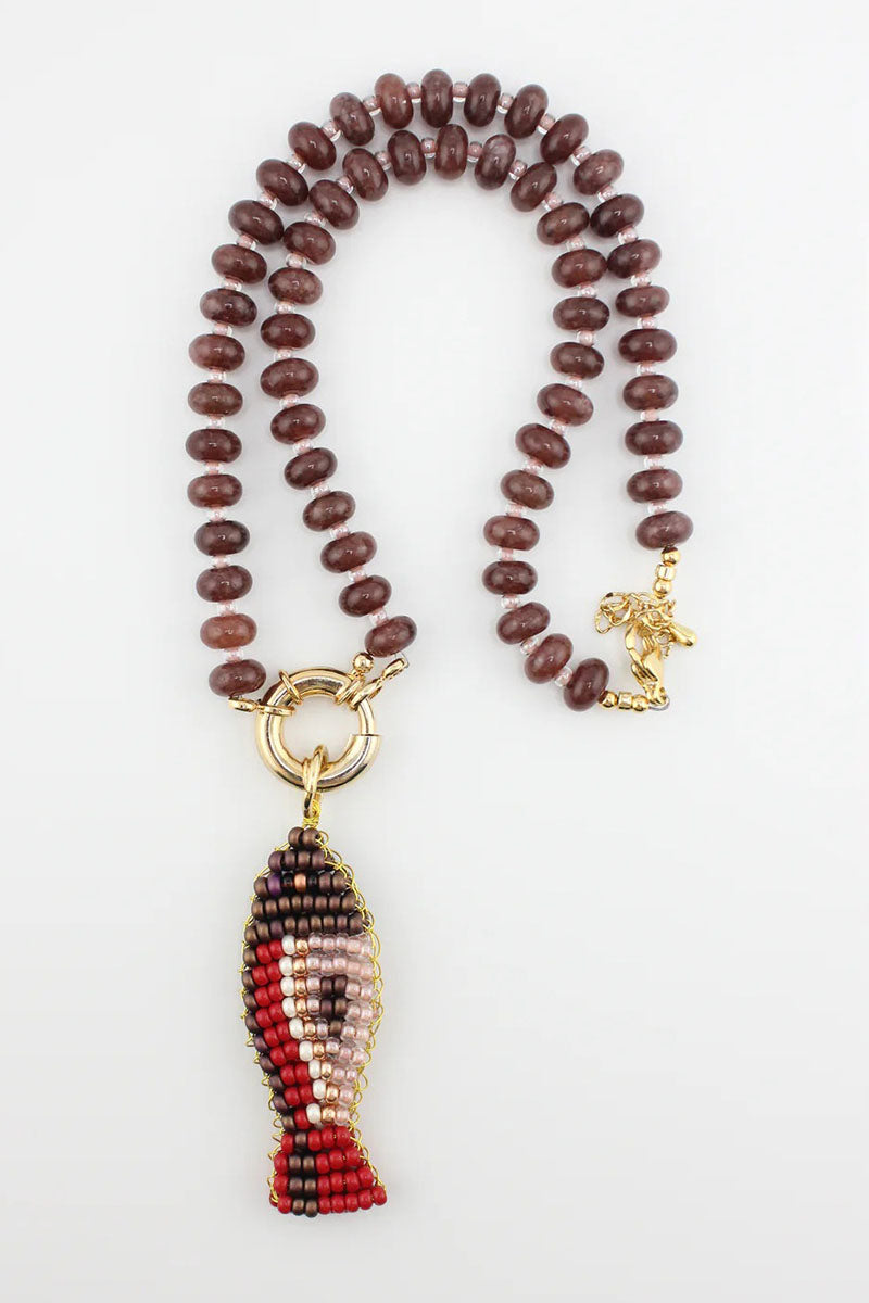 Beaded Fish Charm Toggle Necklace