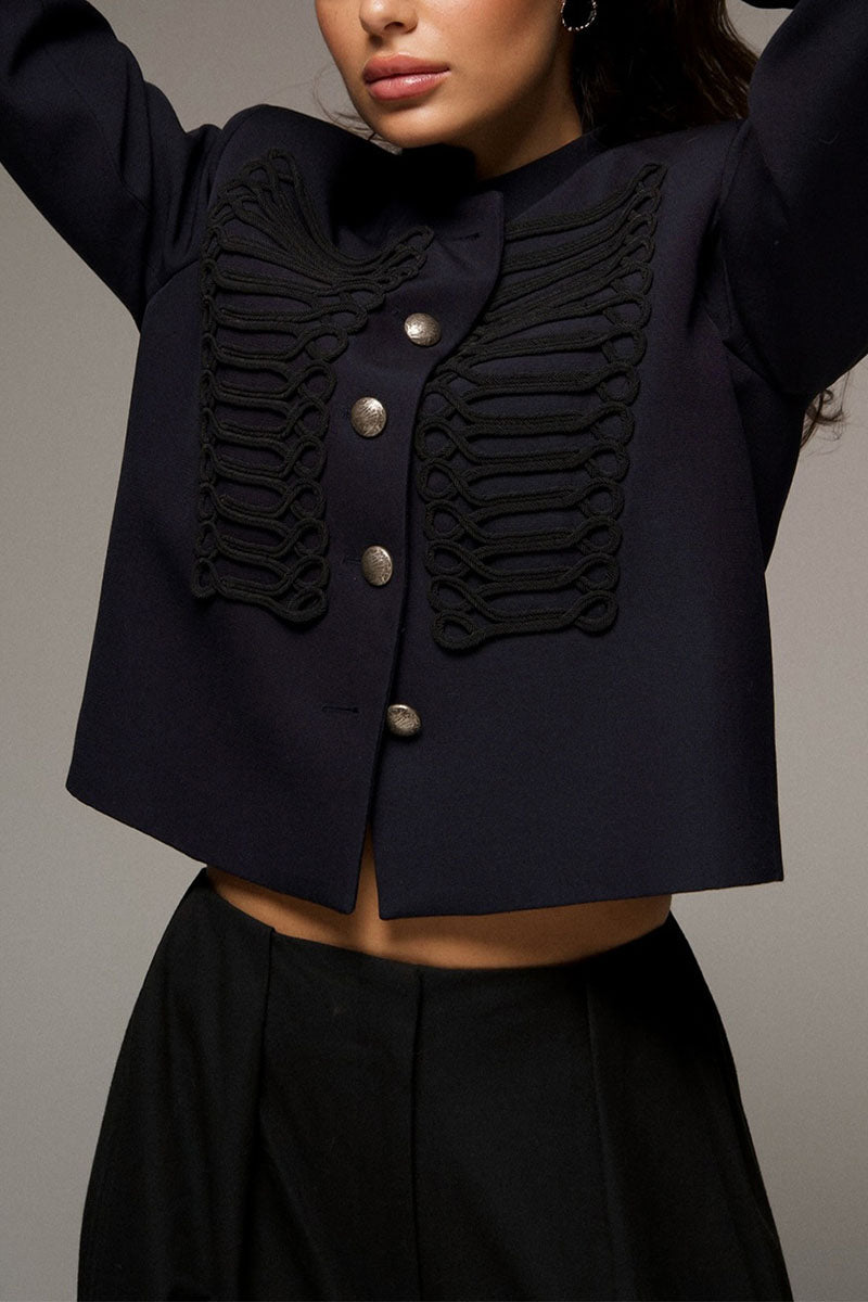 Braided Trim Button Front Crop Coat