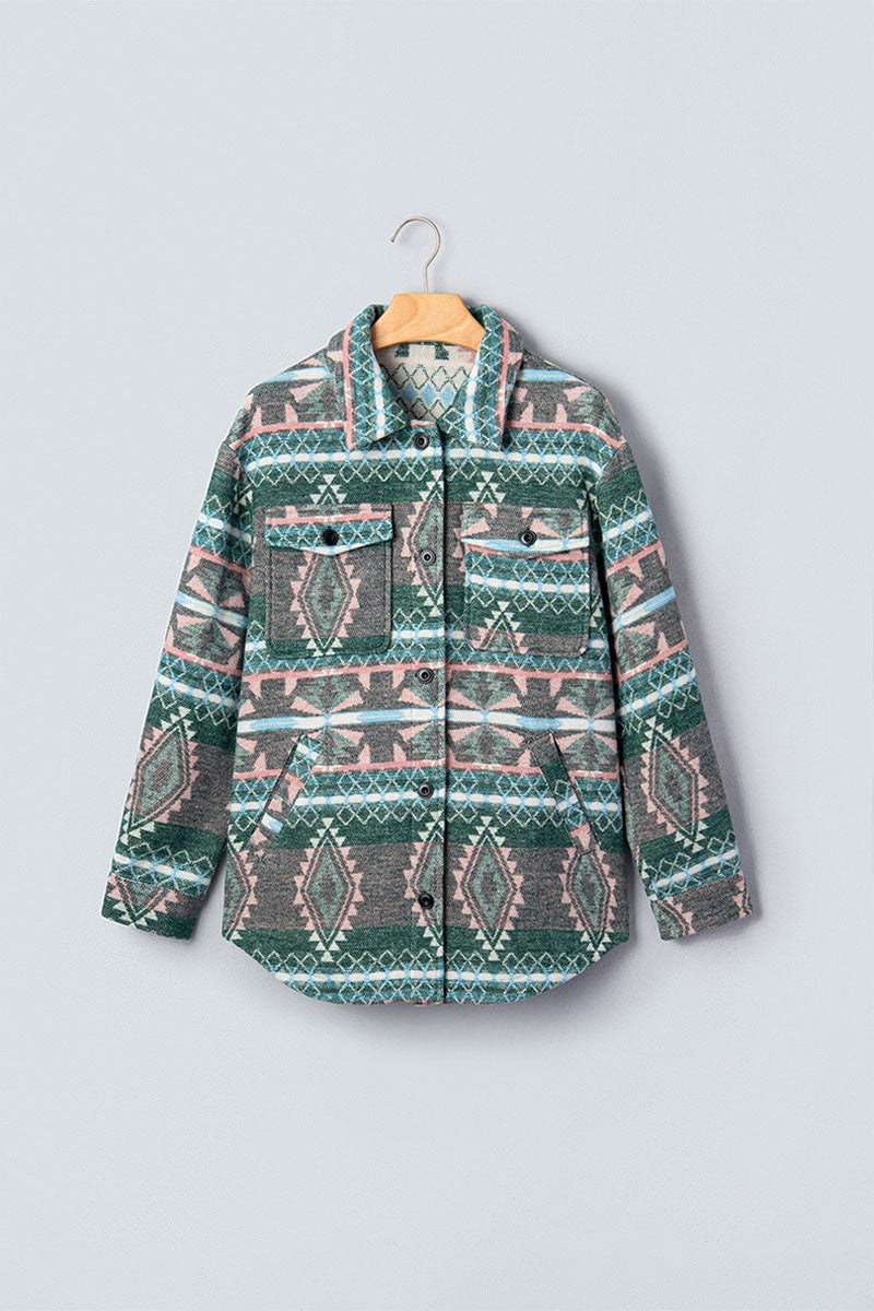 Aztec Print Button Front Jacket