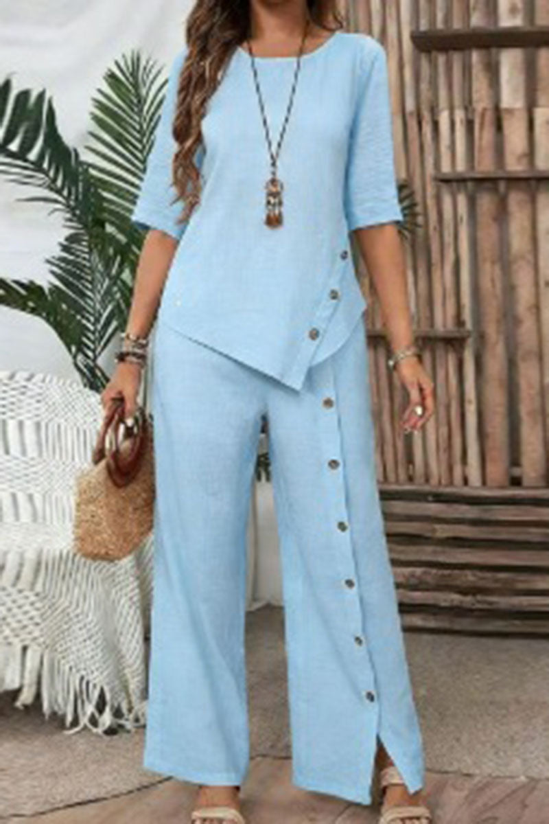 Asymmetric Button Detail Pants Set