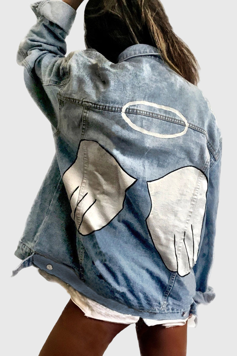 Angel Wing Halo Graphic Denim Jacket