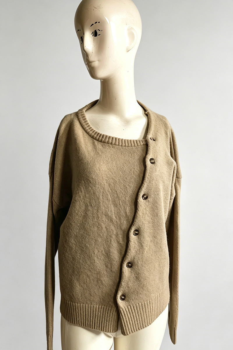 Asymmetric Button Front Knit Cardigan