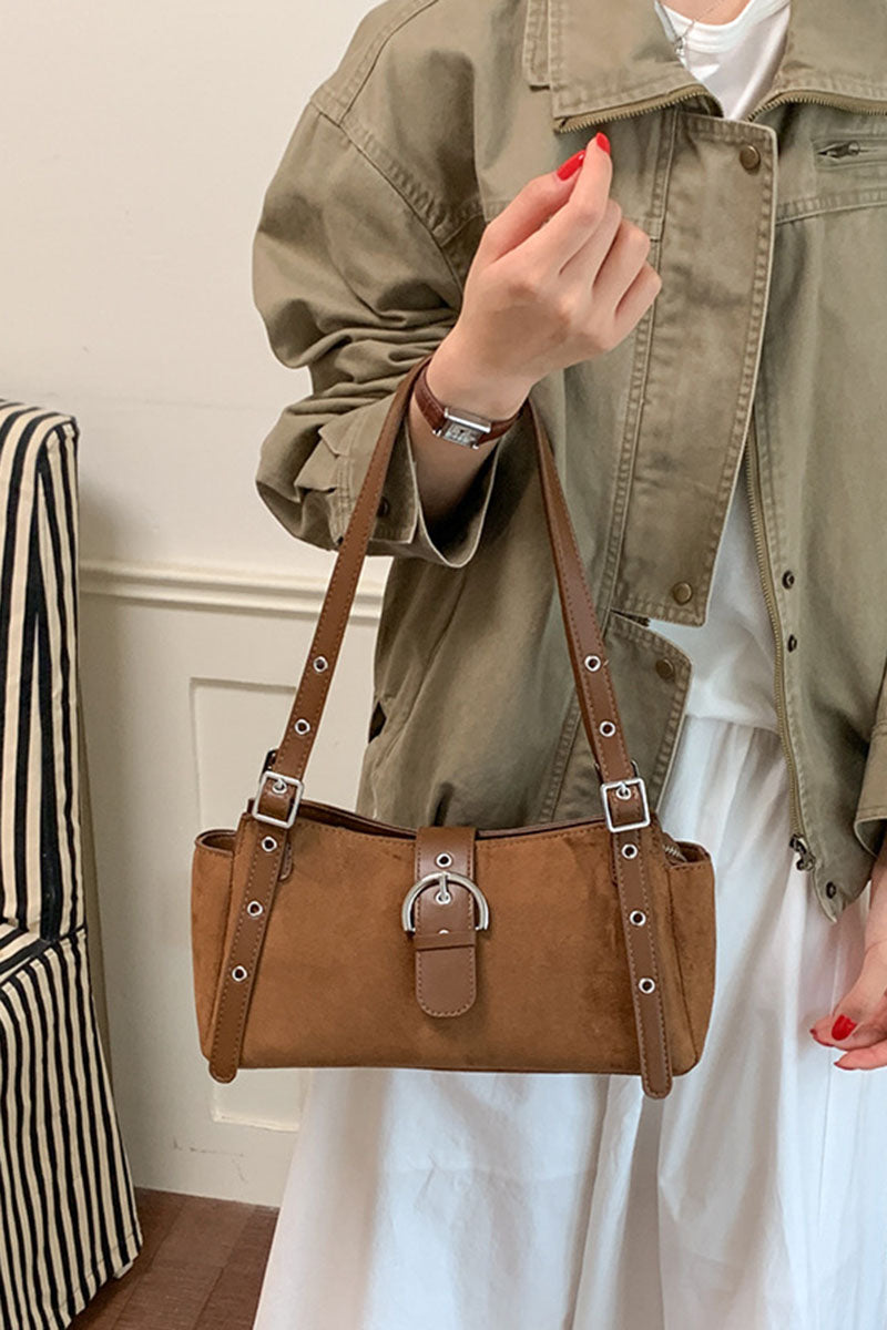 Buckle Strap Suede Tote Bag