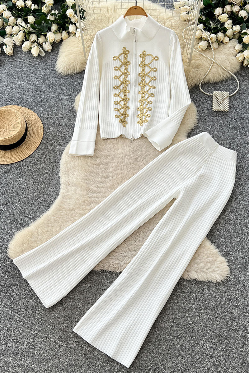 Braided Detail Zip Front Pants Set