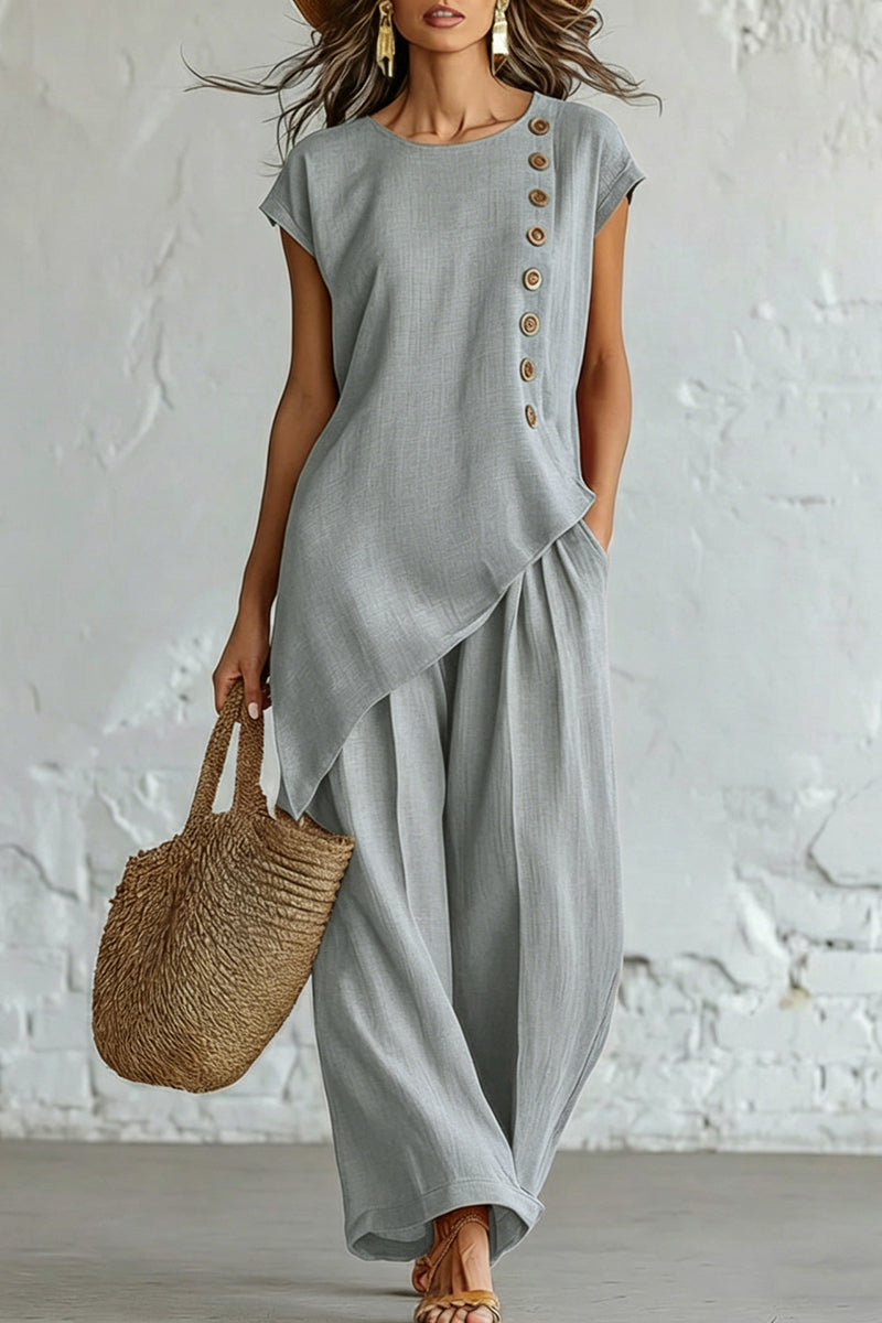 Asymmetric Button Detail Pants Set