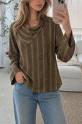 Asymmetric Collar Striped Long Sleeve Shirt
