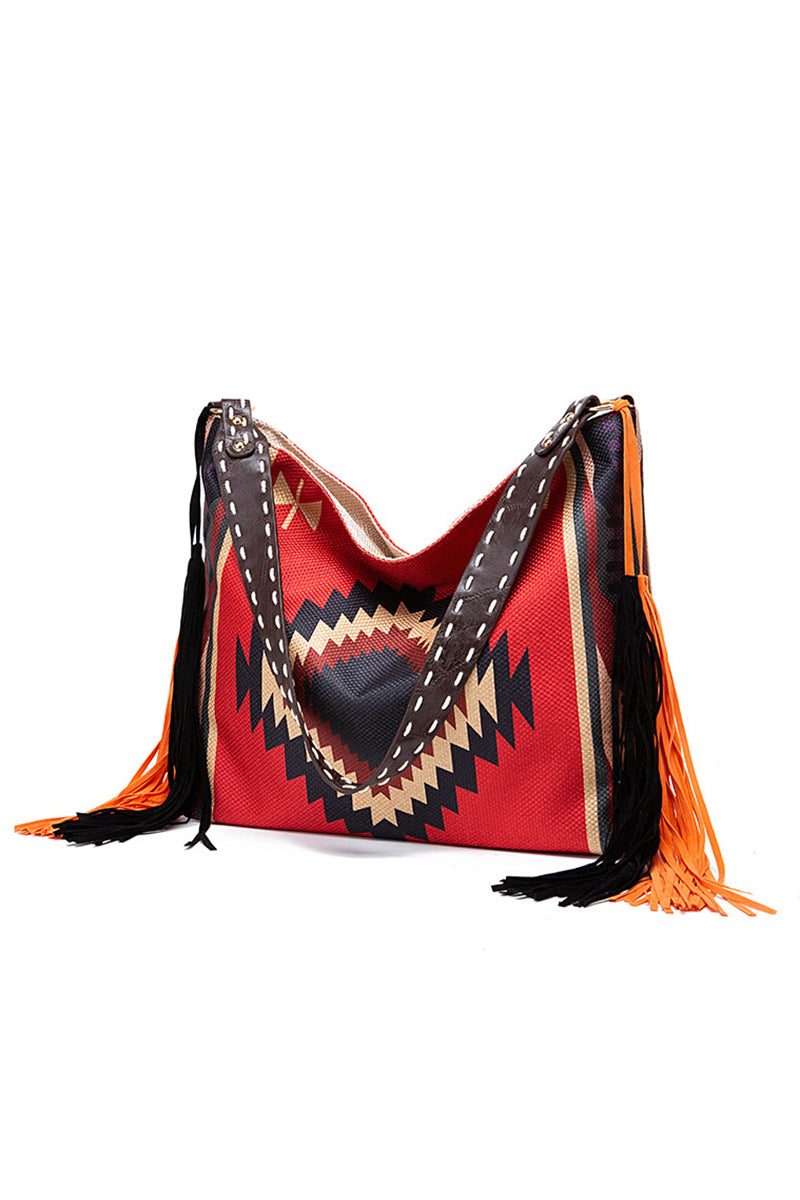 Boho Fringe Patterned Shoulder Bag