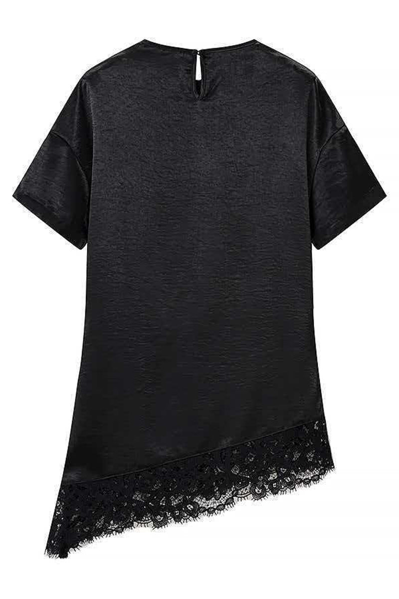 Asymmetric Hem Lace Trim T-Shirt