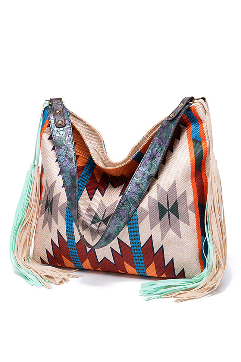 Boho Fringe Patterned Shoulder Bag