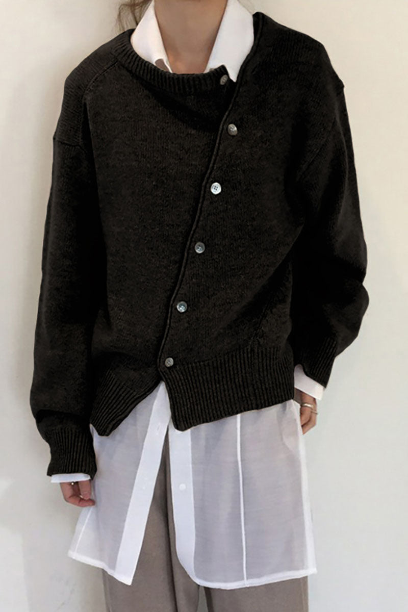 Asymmetric Button Front Knit Cardigan