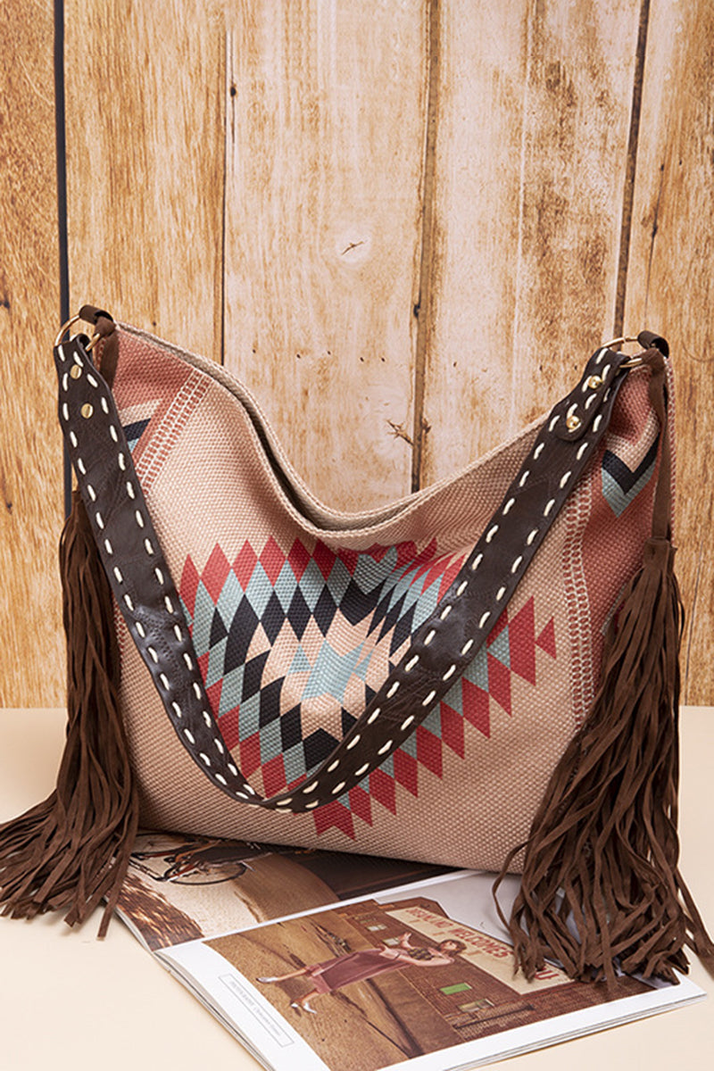 Boho Fringe Patterned Shoulder Bag