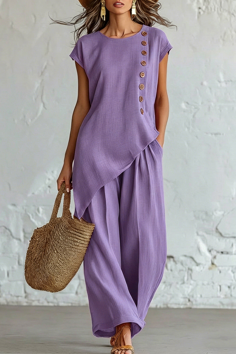 Asymmetric Button Detail Pants Set