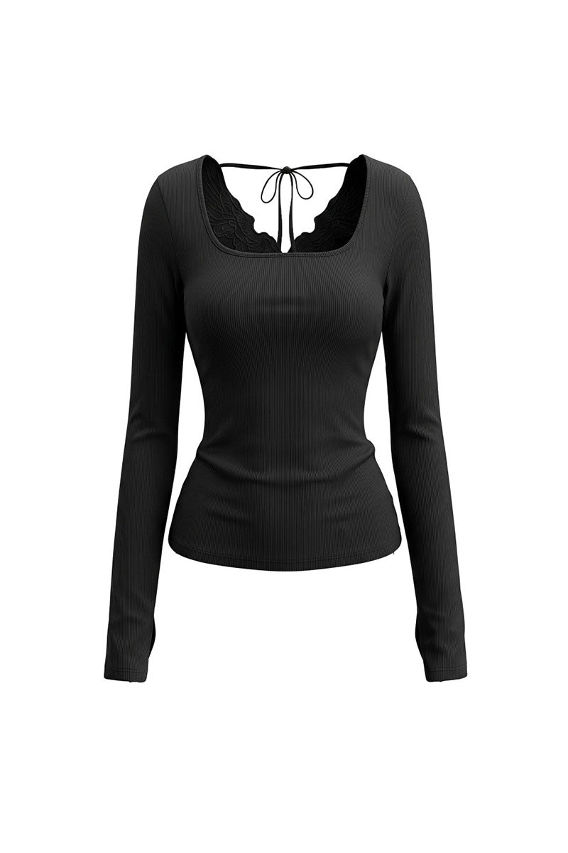Angel Wing Cutout Tie Back Long Sleeve Top