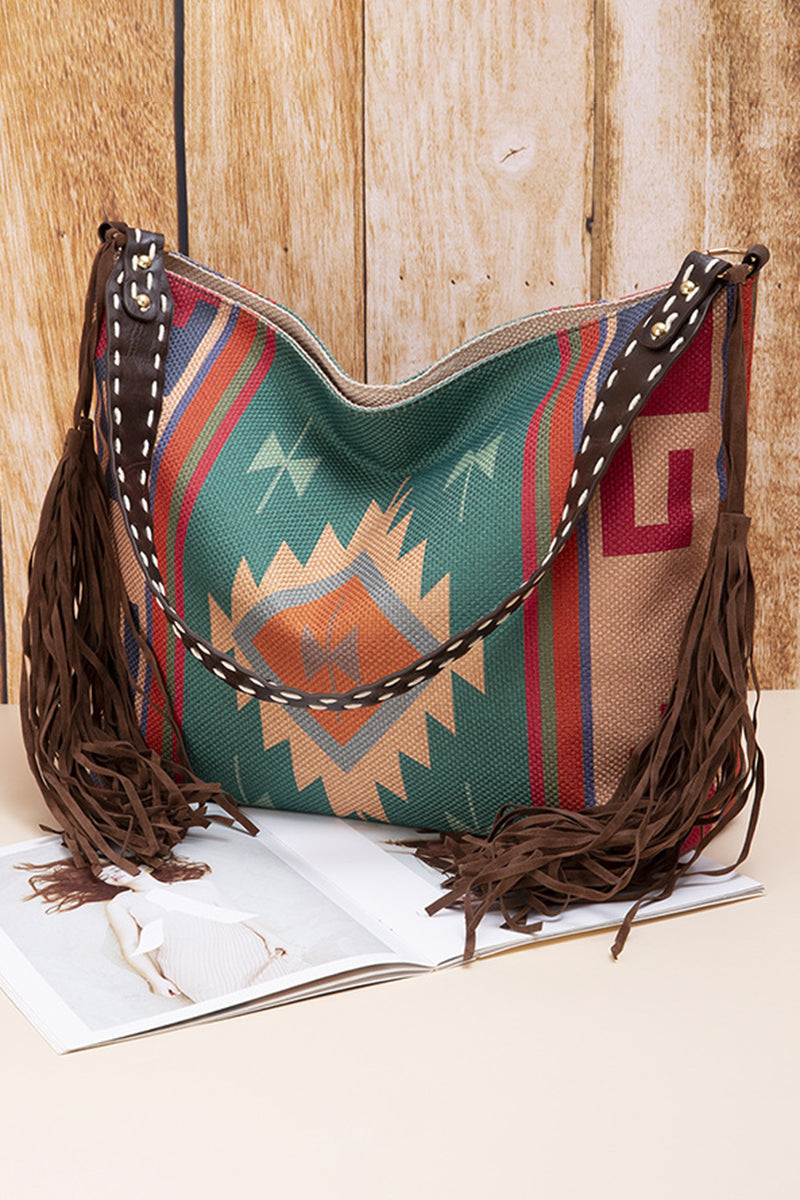 Boho Fringe Patterned Shoulder Bag