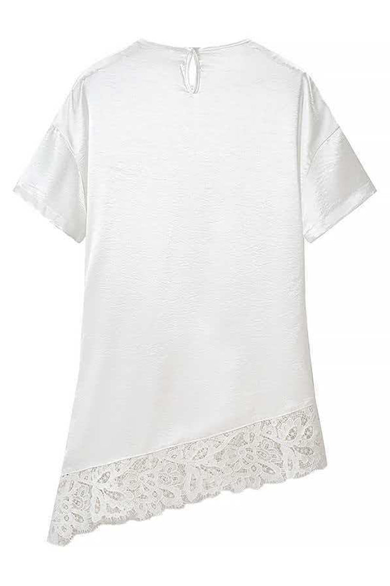 Asymmetric Hem Lace Trim T-Shirt