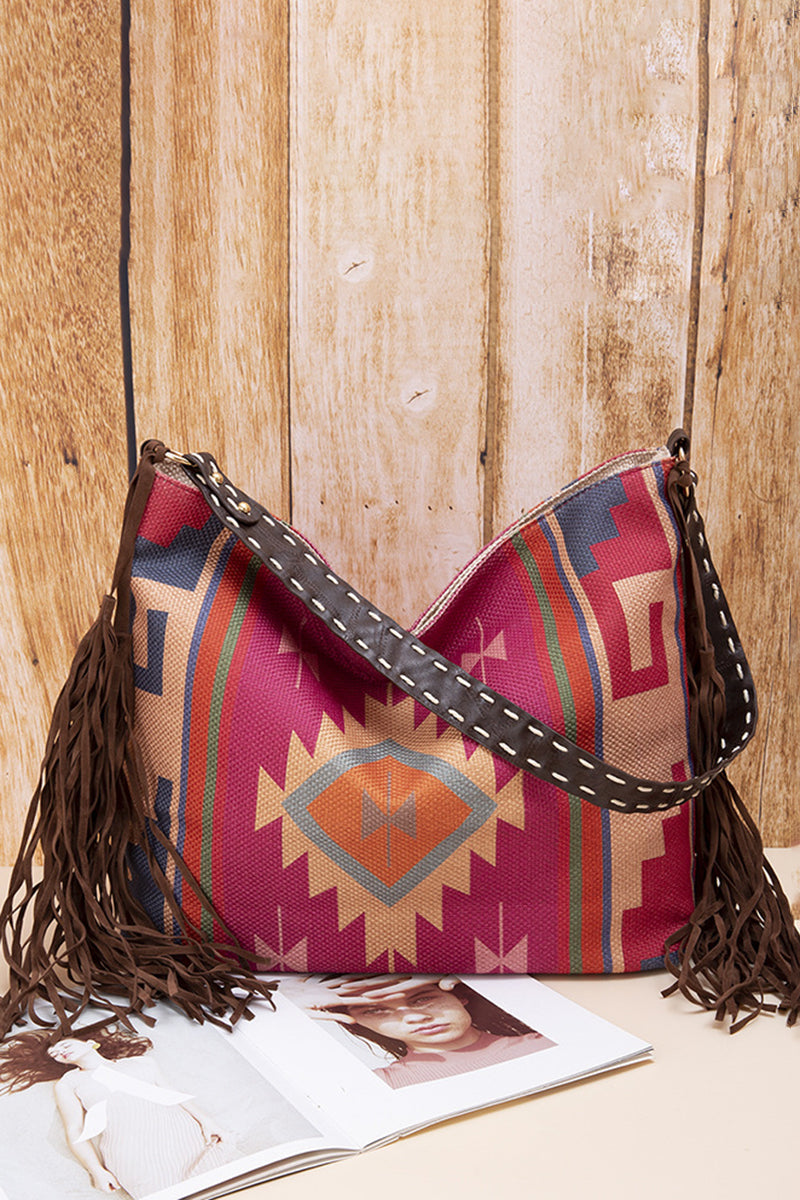 Boho Fringe Patterned Shoulder Bag