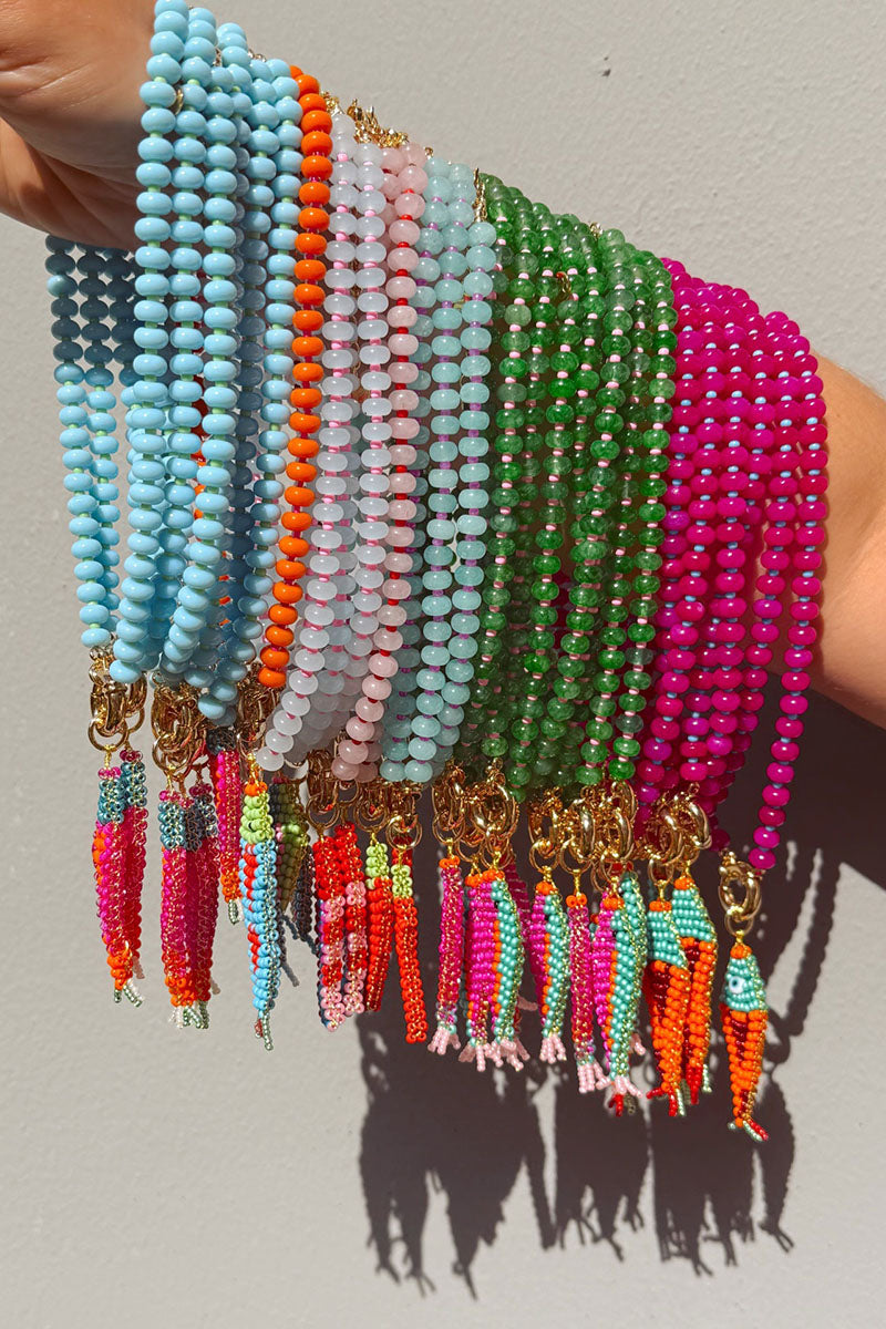 Beaded Fish Charm Toggle Necklace