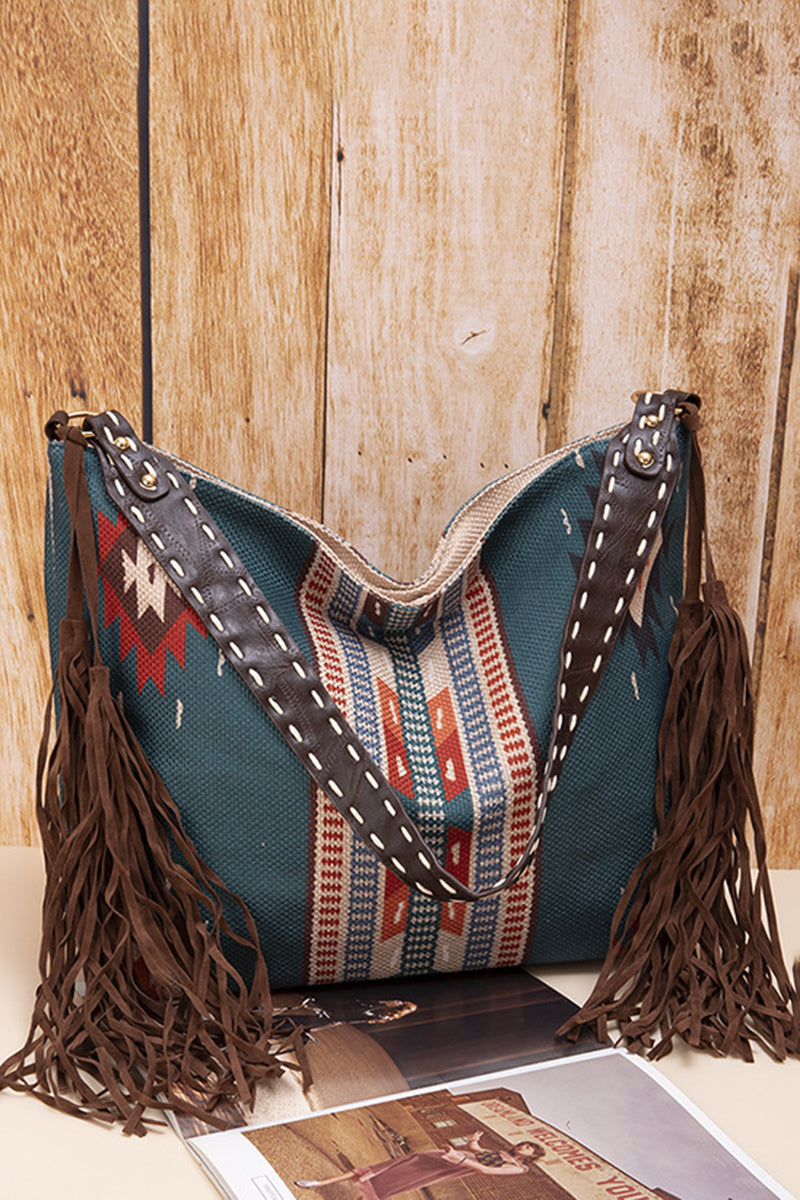 Boho Fringe Patterned Shoulder Bag