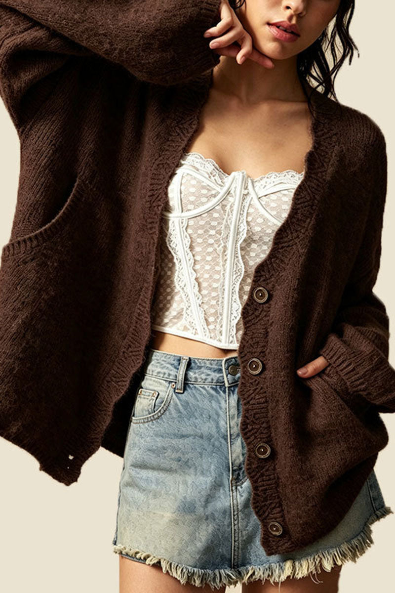 Button Front Patch Pocket Knit Cardigan