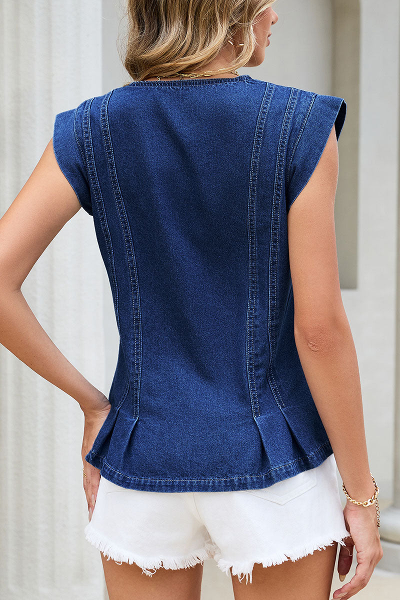 Button V-Neck Denim Vest