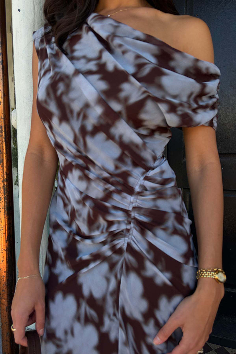 Asymmetrical Off-Shoulder Print Dress