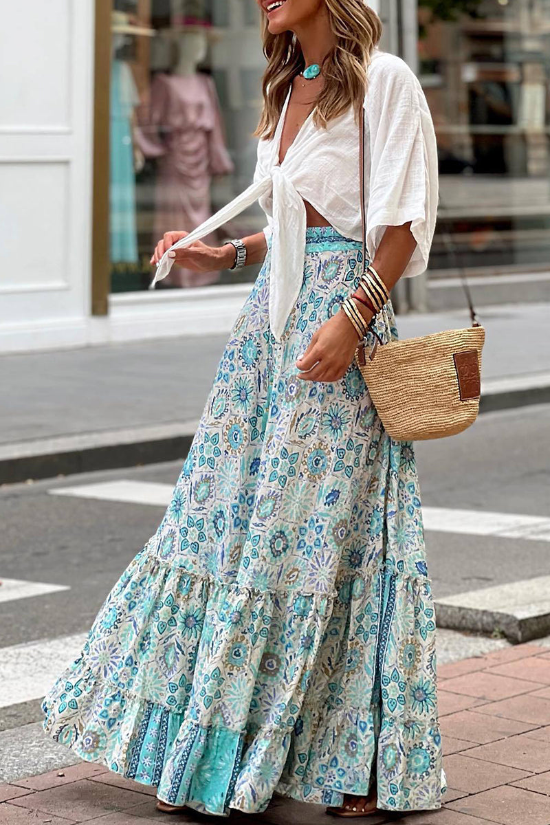 Boho Tiered Casual Maxi Skirt