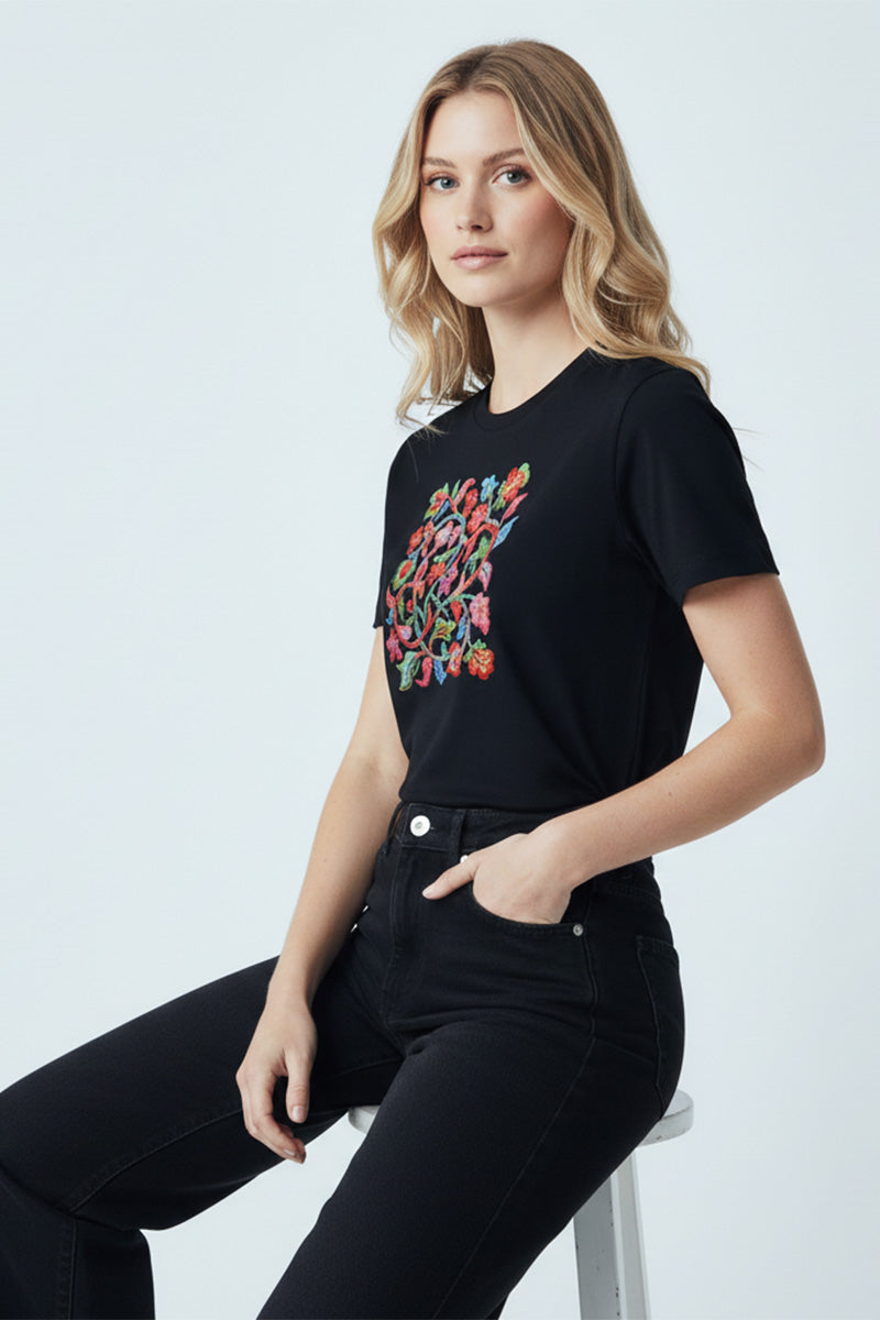 Botanical Vines Embroidery T-Shirt