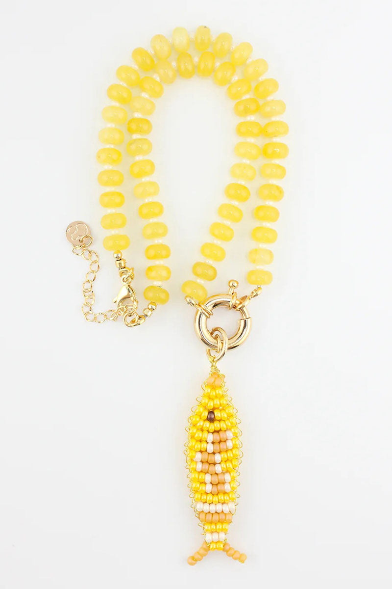 Beaded Fish Charm Toggle Necklace