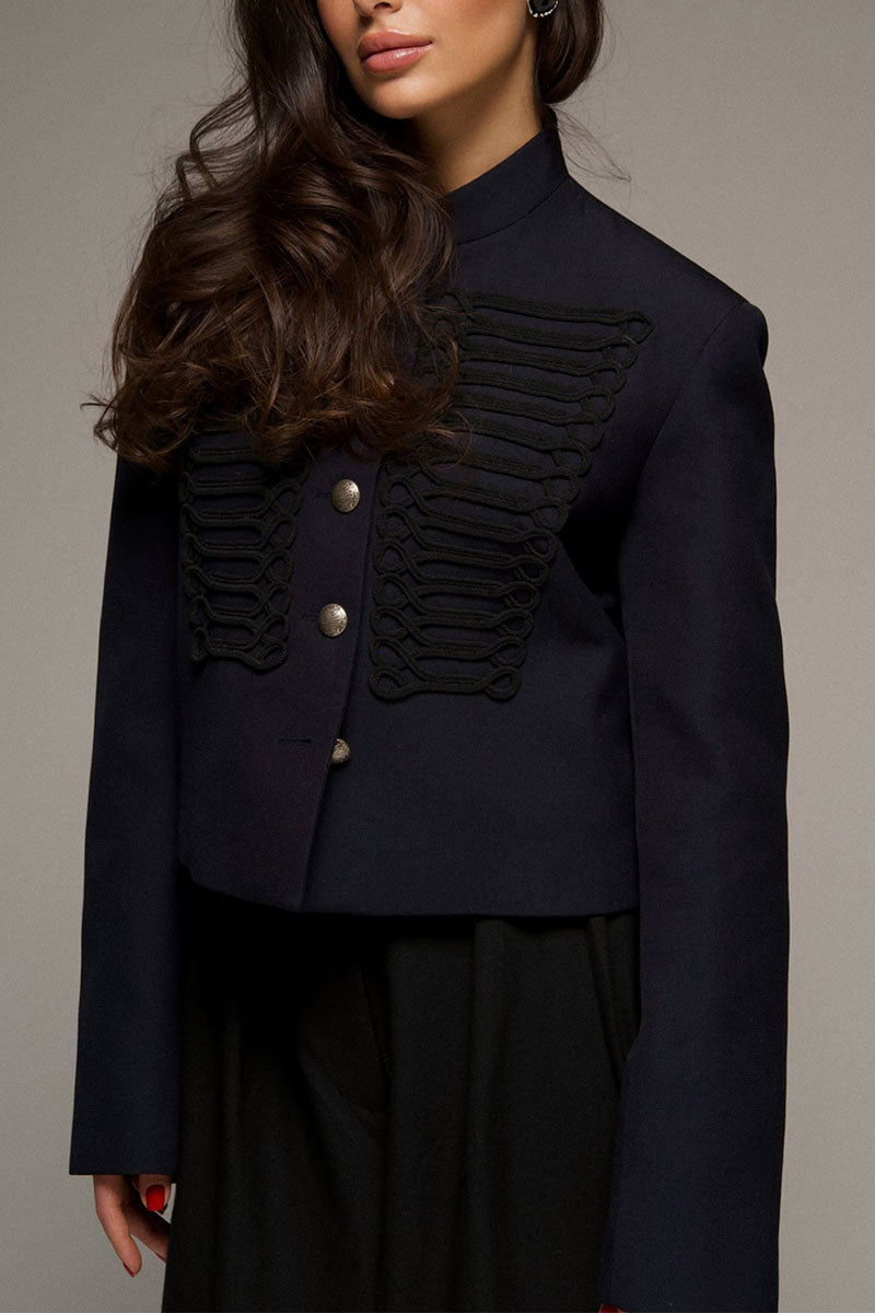 Braided Trim Button Front Crop Coat