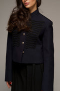 Braided Trim Button Front Crop Coat