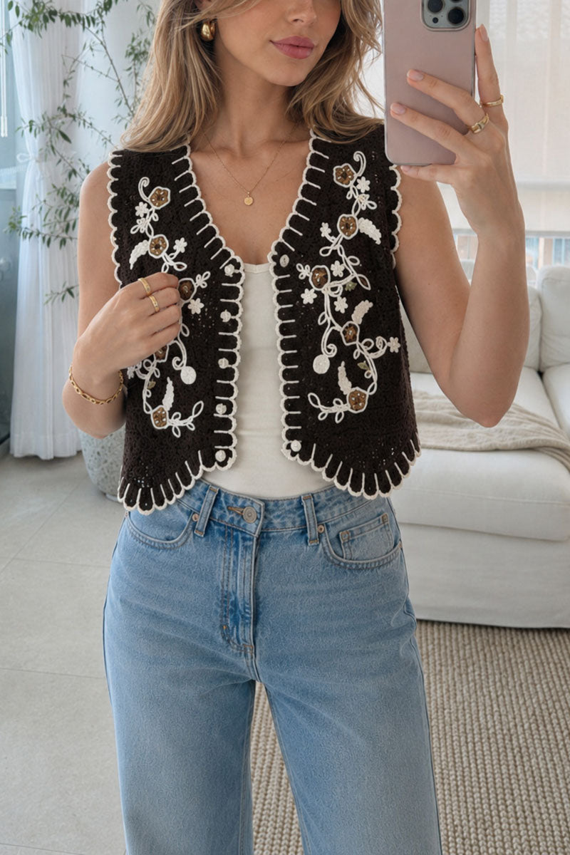 Boho Floral Scalloped Edge Vest
