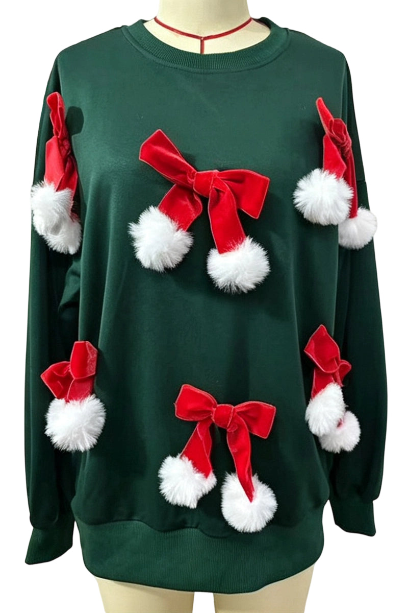Bow Applique Crew Neck Sweatshirt