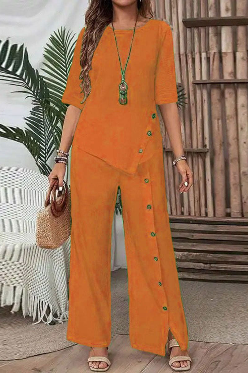 Asymmetric Button Detail Pants Set