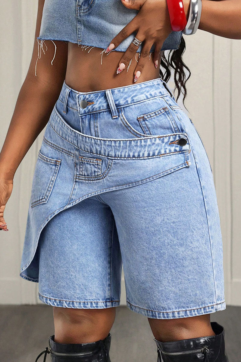 Asymmetrical Denim Shorts