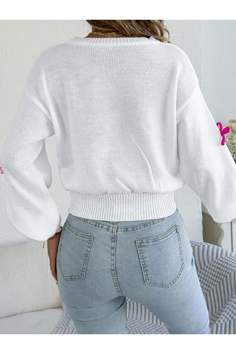Bow Embellished Crew Neck Sweater