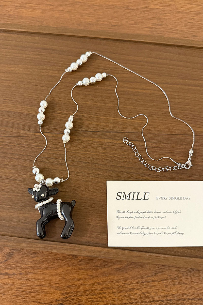 Acrylic Puppy Pearl Bead Chain Necklace