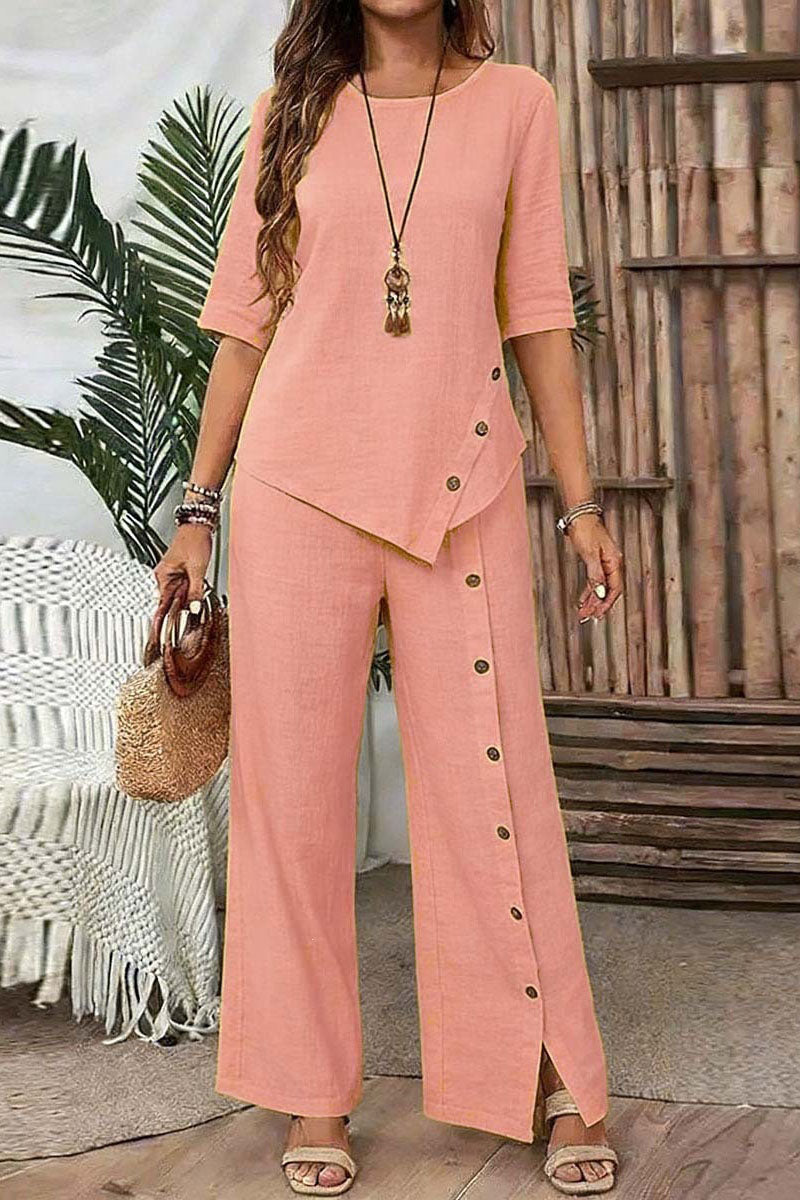 Asymmetric Button Detail Pants Set