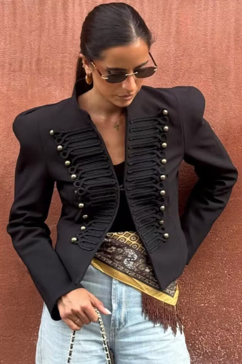 Button Stand Collar Long Sleeve Jacket