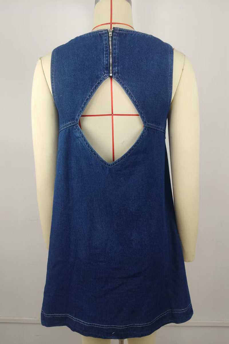 Backless Zipper Sleeveless Denim Dress