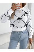 Bow Embellished Ribbed Hem Sweater