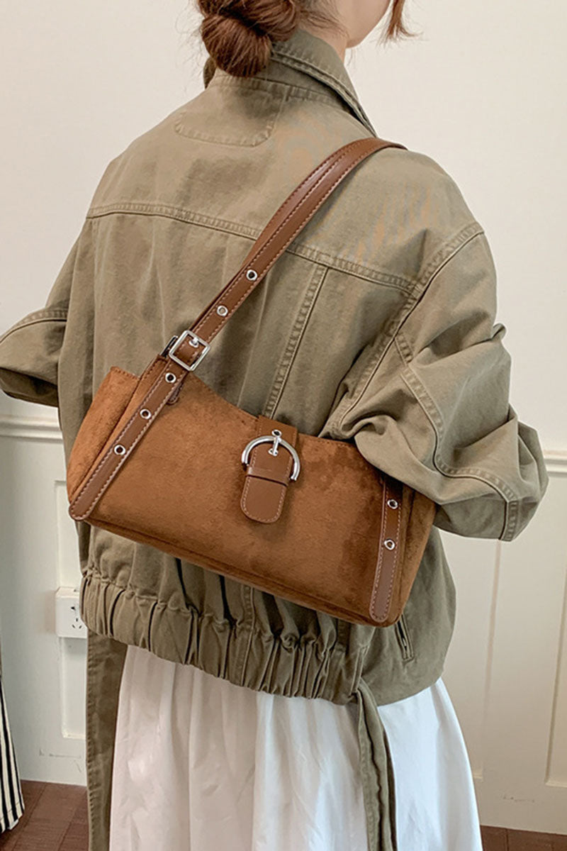 Buckle Strap Suede Tote Bag