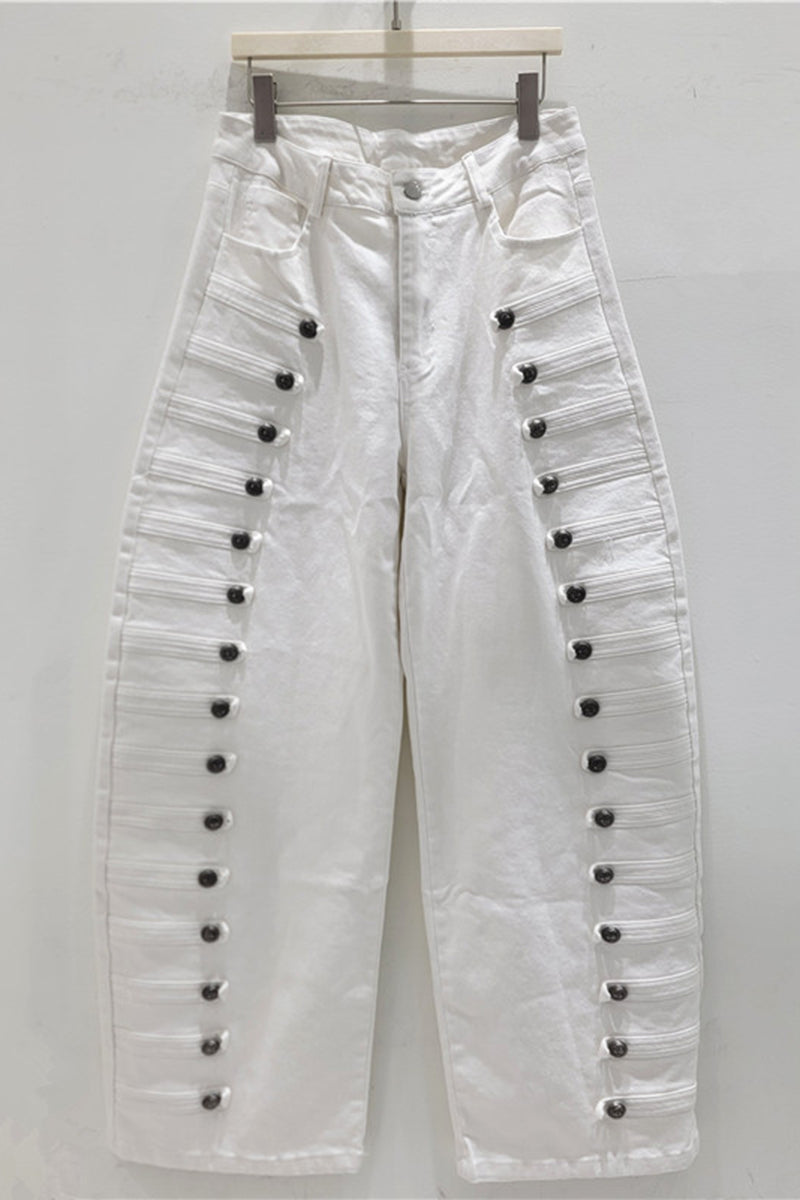 Button Wide Leg Jeans