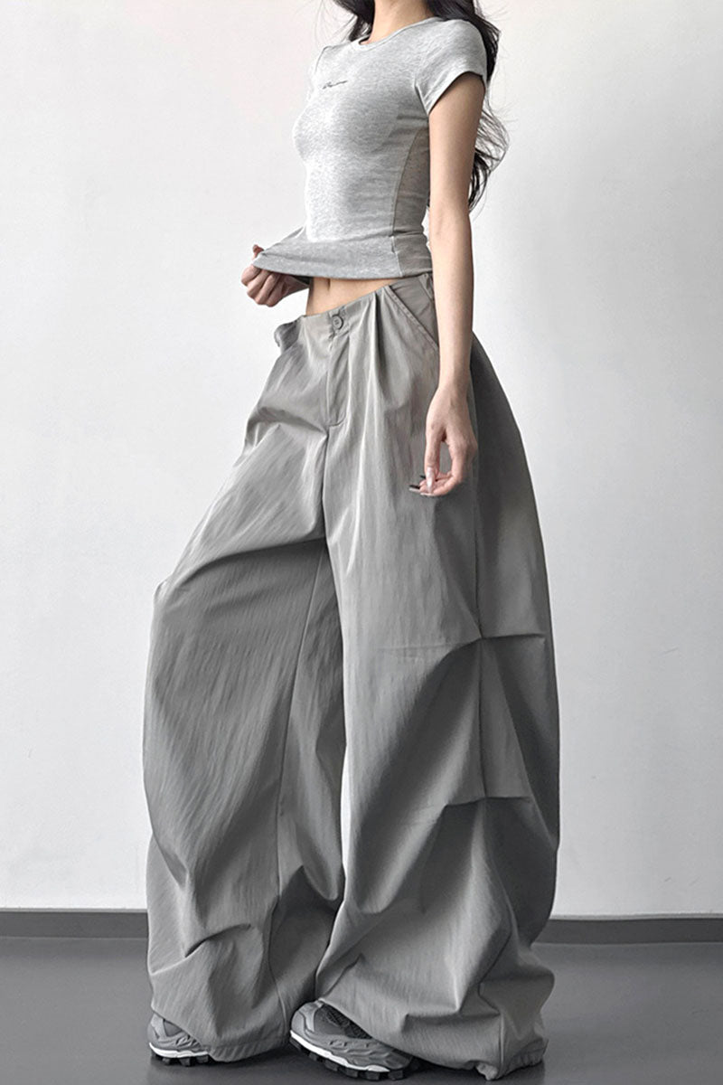 Button Cargo Wide Leg Pants