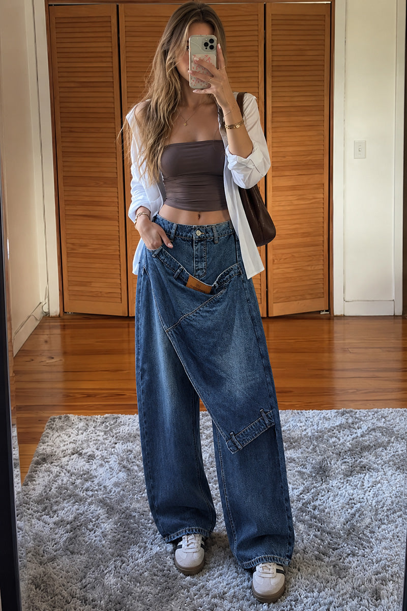Asymmetric Overlap Wide Leg Baggy Jeans