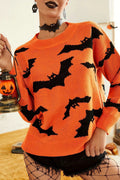 Bat Print Crew Neck Knit Sweater
