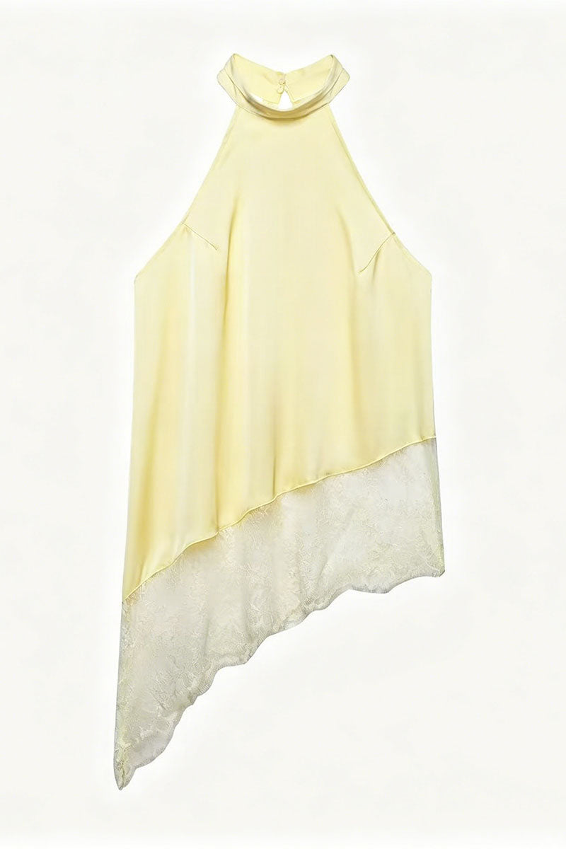 Asymmetric Halter Lace Trim Tank Top